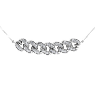 14K White Gold 1/5 Ct.Tw. Diamond Cuban Style Necklace