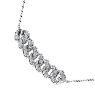 14K White Gold 1/5 Ct.Tw. Diamond Cuban Style Necklace