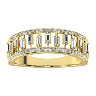14K Yellow Gold 1/3 Ct.Tw. Diamond Round and Baguette Set Fashion Band