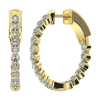 14K Yellow Gold 2 1/6 Ct.Tw. Diamond Round Set Hoop Earrings
