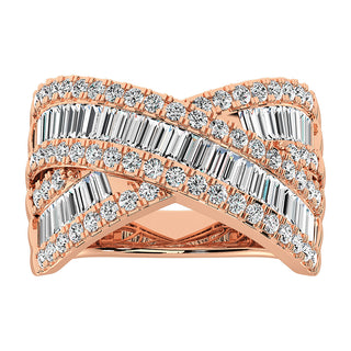 14K Rose Gold 1 1/2 Ct.Tw. Diamond Round and Baguette Crossover Ring