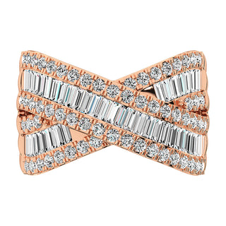 14K Rose Gold 1 1/2 Ct.Tw. Diamond Round and Baguette Crossover Ring