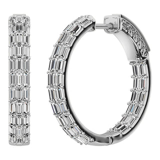 14K White Gold 1 Ct.Tw. Diamond Baguette Set Hoop Earrings