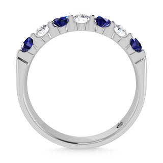 14K White Gold Machine Set Alternate Blue sapphire and Diamond 7/8 Ct.Tw. Band