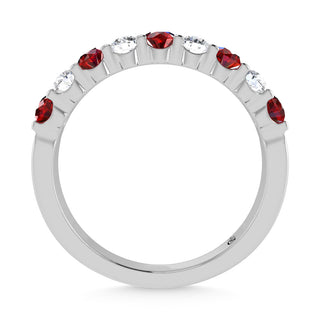 14K White Gold Machine Set Alternate Ruby and Diamond 7/8 Ct.Tw. Band