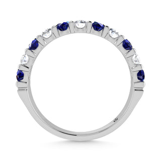 14K White Gold Machine Set Alternate Blue Sapphire and Diamond 5/8 Ct.Tw. Band