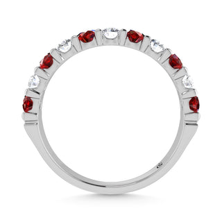 14K White Gold Machine Set Alternate Ruby and Diamond 5/8 Ct.Tw. Band