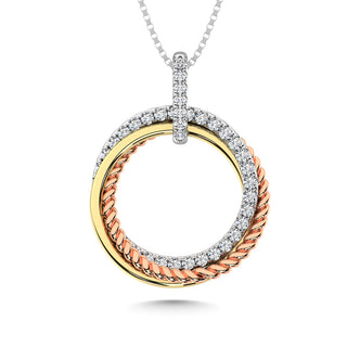 14K Three Tone Diamond 1/5 Ct.Tw. Circle Fashion Pendant