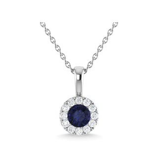 14K White Gold Blue Sapphire and Diamond 1/3 Ct.Tw. Fashion Pendant