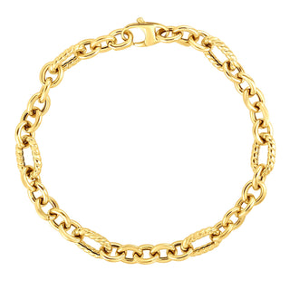 14K Gold Italian Cable Textured Oval Link Bracelet