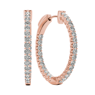 Inside Outside Oval Diamond Hoop Earrings 14K Gold