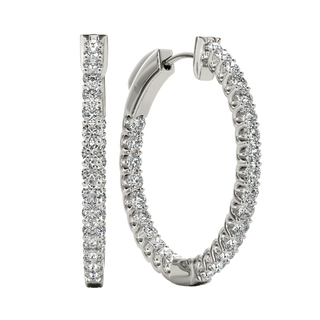 Inside Outside Oval Diamond Hoop Earrings 14K Gold