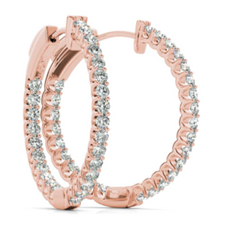 Inside Outside Round Diamond Hoop Earrings 14K Gold