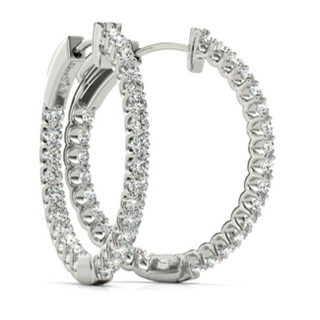 Inside Outside Round Diamond Hoop Earrings 14K Gold