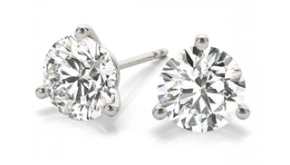 Diamond Stud Earrings Three Prong 14K Gold Martini Setting