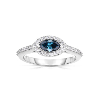 14K White Gold Blue Marquise Diamond Halo Ring