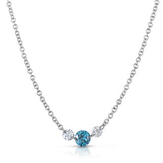 14K White Gold Blue Diamond Classic 3 Stone Necklace
