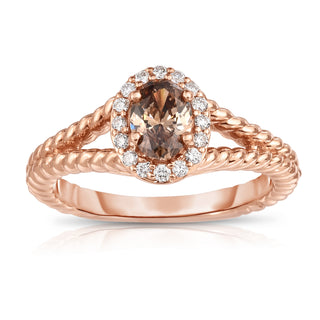 14K Rose Gold Natural Champagne Oval Diamond Halo Ring