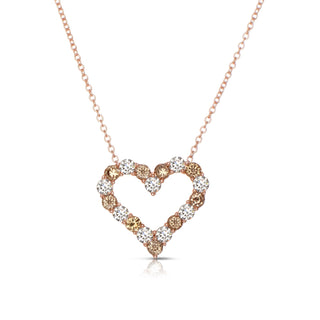 14K Rose Gold Natural Champagne Diamond Heart Pendant w/ Chain
