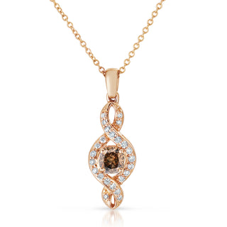 14K Rose Gold Natural Champagne Diamond Pendant w/ Chain