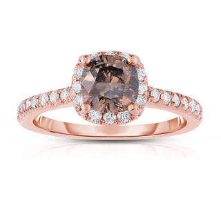 14K Rose Gold Natural Champagne Diamond Halo Ring