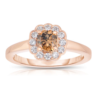 14K Rose Gold Natural Champagne Cushion Diamond Halo Ring