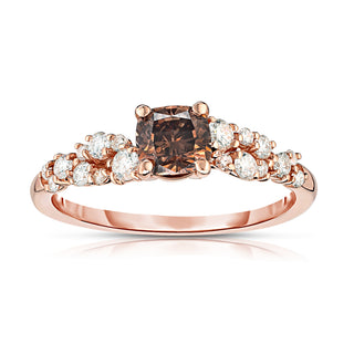 14K Rose Gold Natural Champagne Cushion Diamond Ring