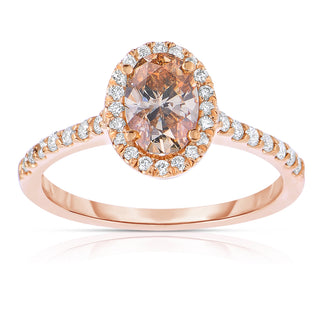 14K Rose Gold Natural Champagne Diamond Oval Halo Ring