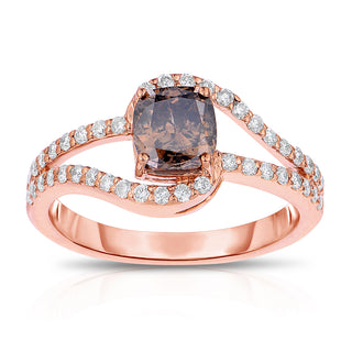 14K Rose Gold Natural Champagne Cushion Diamond Ring
