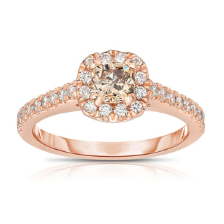 14K Rose Gold Natural Champagne Diamond Halo Ring