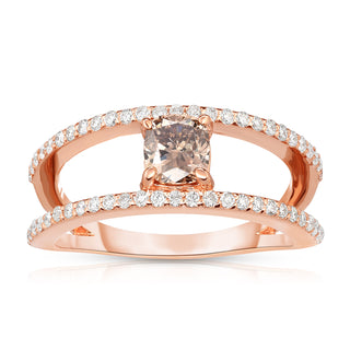 14K Rose Gold Natural Cushion Champagne Diamond Ring
