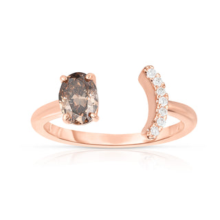 14K Rose Gold Natural Oval Champagne Diamond Ring