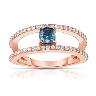 14K Rose Gold Blue Cushion Diamond Ring