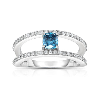 14K White Gold Blue Cushion Diamond Ring