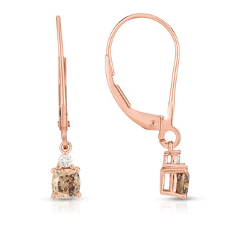 14K Rose Gold Natural Champagne Diamond Lever Back Dangling Earrings
