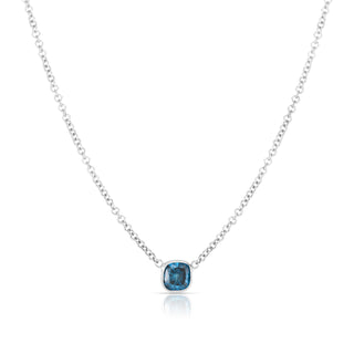 14K White Gold Blue Diamond Solitaire Necklace