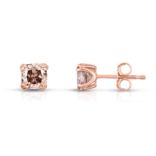 14K Rose Gold Natural Champagne Diamond Stud Earrings