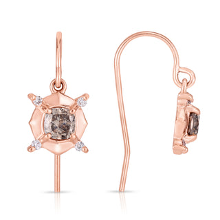 14K Rose Gold Natural Champagne Diamond Fish Hook Dangling Earrings