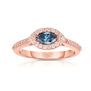 14K Rose Gold Blue Marquise Diamond Halo Ring