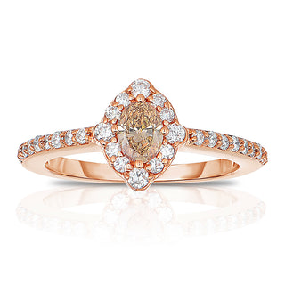 14K Rose Gold Natural Champagne Oval Diamond Halo Ring